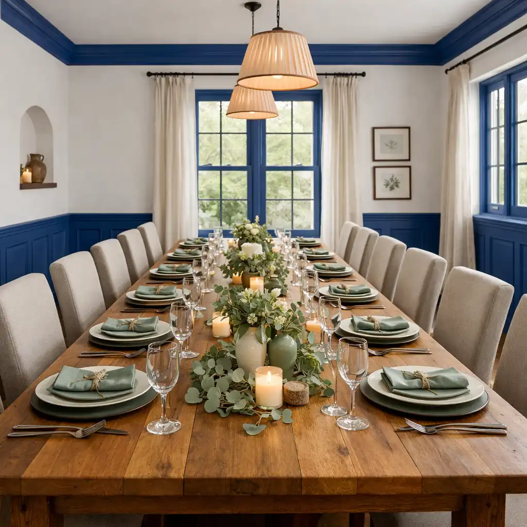 Private dining room with long timber table set for 20 guests