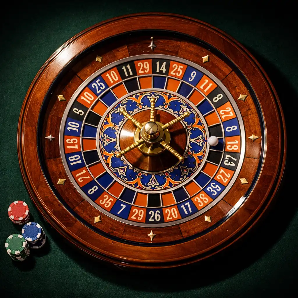 European roulette wheel with ceramic-inspired inlays